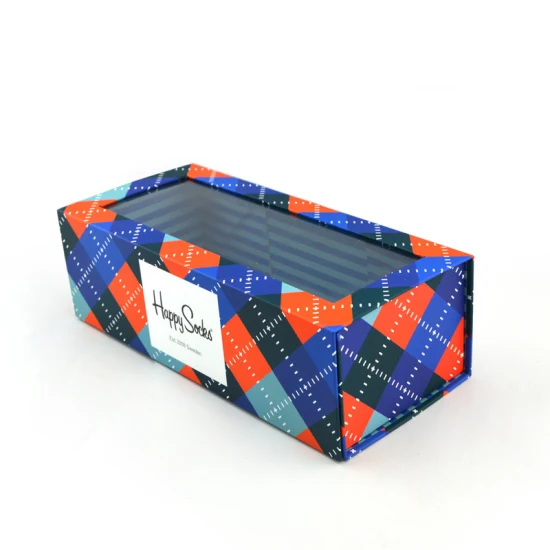 Роскошная хорошая двухсторонняя цветная печать, спрей, УФ-подарочная коробка, упаковочная коробка для носков, складная магнитная подарочная коробка